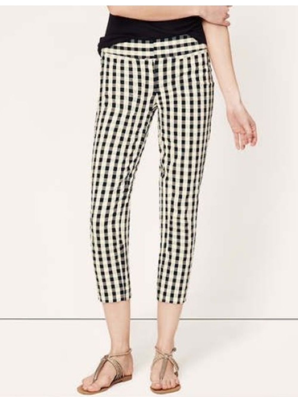 LOFT Gingham Marisa Straight Cropped Pants 6P Cottagecore,70s vibes ,office Wear
